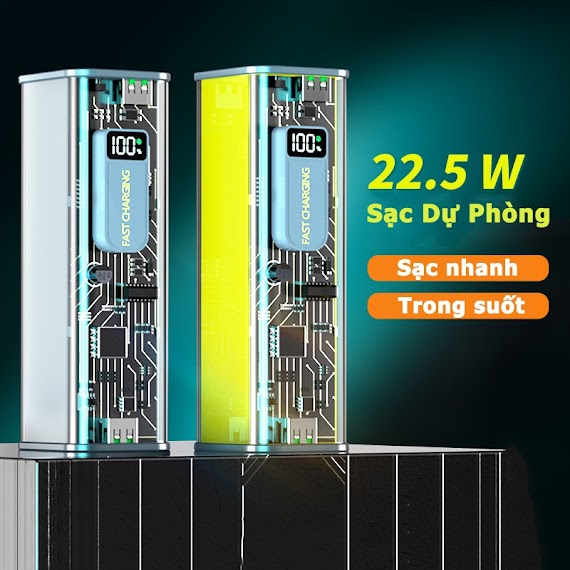 Aigeek Sạc Dự Phòng Sạc Nhanh 20000Mah 22.5W Pd 20W Vỏ Pin Sạc Dự Phòng Trong Suốt Mini Tiện Dụng Powerbank