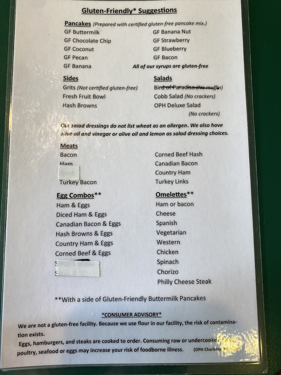 The Original Pancake House gluten-free menu