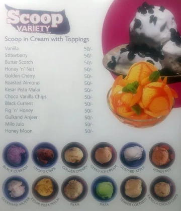 Maharaja Ice Cream menu 