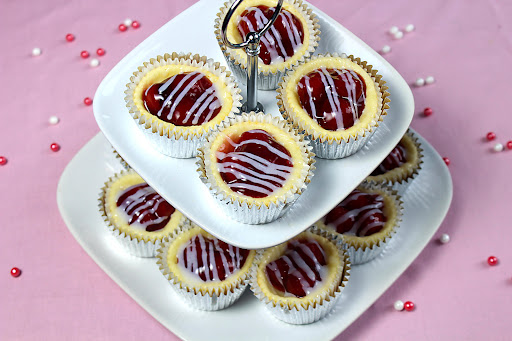 A tray of Mini Cherry Cheesecakes.