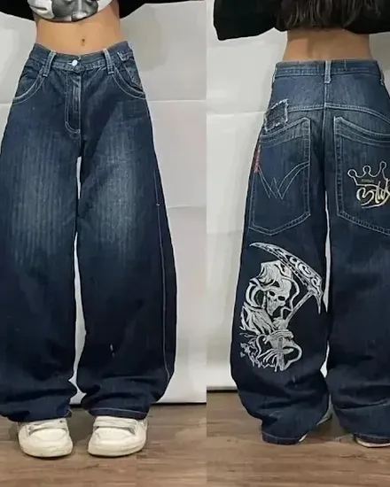 Street Vintage Jeans New Y2K Harajuku Graphic Wash blue B... - 2