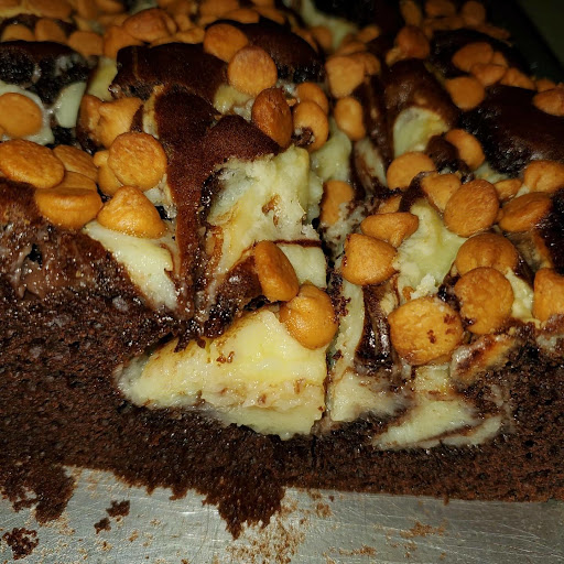 Deep chocolate brownies with cream cheese and peanut butter chips....seriously delish