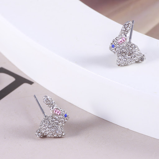 Title 3, Ladies Cute Little Rabbit Earrings Full Of Dia...