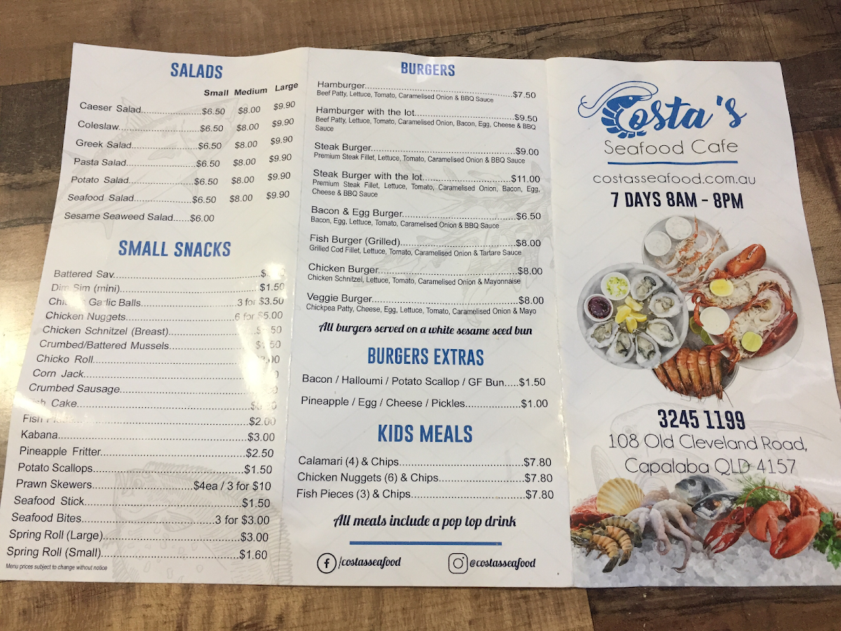 Costa's Seafood Cafe gluten-free menu