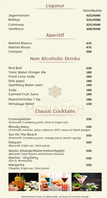 Monarch Restaurant - Holiday Inn Jaipur City Centre menu 