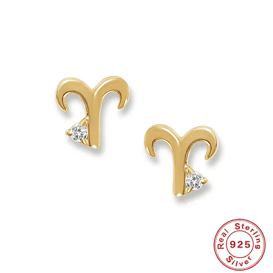 Mini boucles d'oreilles clous brillantes style Ins, douze constellations, argent sterling S925, diamant, personnalité, élégantes et uniques.