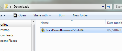 An example of the LockDown Browser installation file displayed in a Windows downloads folder