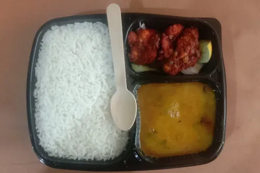 Dal With Rice And Chicken Kabab