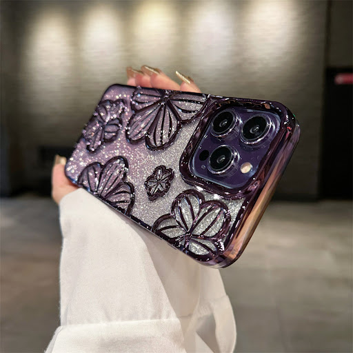Title 9, Electroplated Glitter Flower Phone Case Soft Sh...