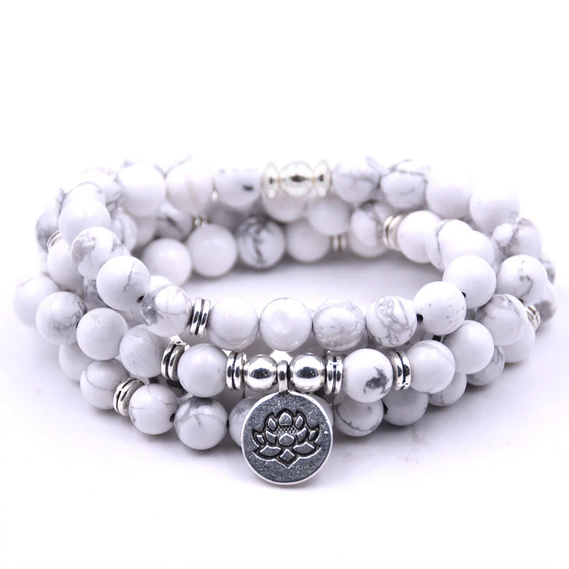 Silver Lotus Pendant Bouddha Beads Religion Yoga Bracelet