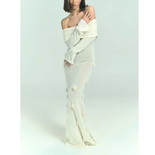 Title 10, Womens Three-dimensional Flower Dress Off-shou...