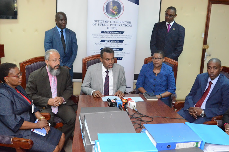 ODPP deputy Director of Public Prosecutions, Emily Kamau, special prosecutor Taib Ali Taib, DPP Noordin Haji, secretary of public prosecutions Dorcas Oduor and senior assistant Director of Public Prosecutions Alexander Muteti at their offices in Nairobi on Monday, July 22, 2019.