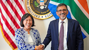 Trade, industry & competition minister Ebrahim Patel, right, and US trade representative Katherine Tai on the sidelines of the UN General Assembly in New York. 