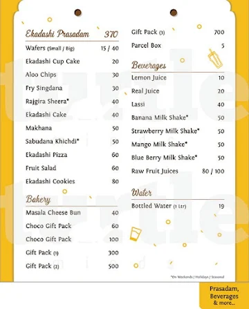 Govindas Bakery menu 