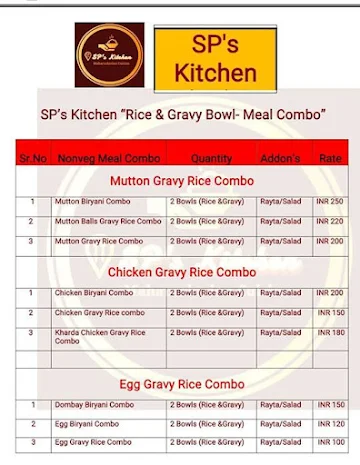 Sp's Kitchen menu 