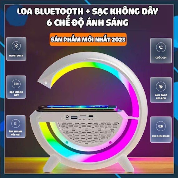 Loa Chữ G Bluetooth Kèm Sạc Không Dây, 256 Màu Led Rgb Trang Trí Siêu Đẹp, Âm Thanh Sống Động Rõ Nét