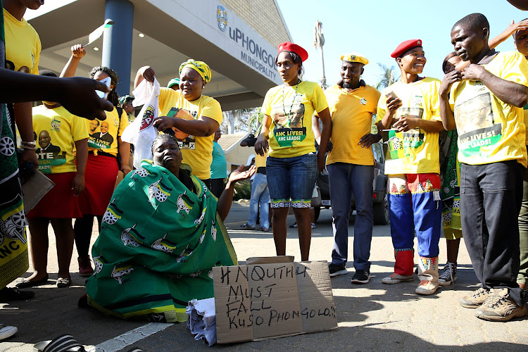 ANC supporter Sphiwe Ndlazi sits down in celebration of the ANC victory in uPhongolo's Ward 7 on Thursday.