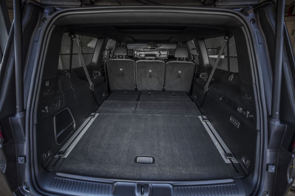 Interior of the 2023 Jeep Wagoneer L series with comfortable seating for 8 or plenty of storage