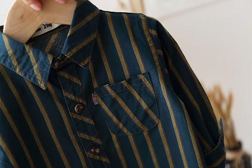 Title 10, Childrens Long-sleeved Striped Cotton Shirt, b...