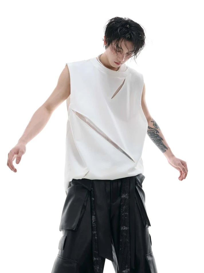 Niche 3D Cutting Hollow Mesh Sleeveless Vest Simple Waistcoat T-shirt Fashion, a stylish top for women, perfect for a fa