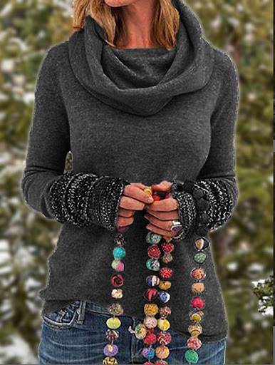 Title 2, Scarf collar solid color sweater