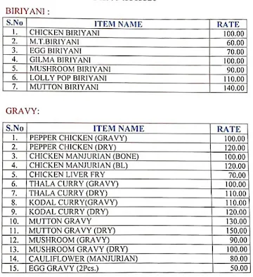 Sri Pandiyan Biriyani Centre menu 