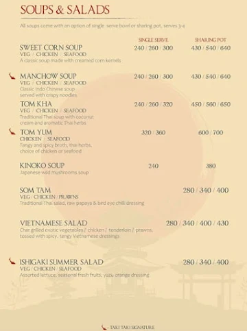 Taki Taki menu 