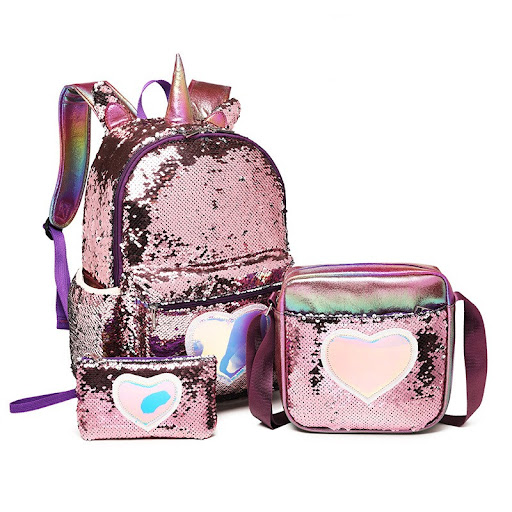 Title 1, Sequin Backpack Three-piece Schoolbag for Women...