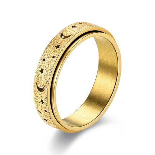 Title 1, Hollow Star Moon Rotating Ring for Women, Styli...