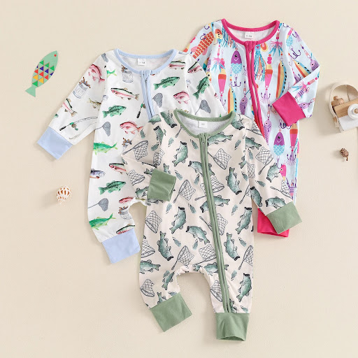 Title 6, Long Sleeve Little Fish Printed One-piece, a co...