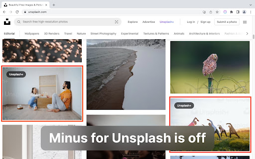 Minus for Unsplash · Remove Unsplash+