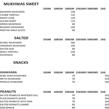 Ramanlal Vithaldas & Co Mewawala menu 