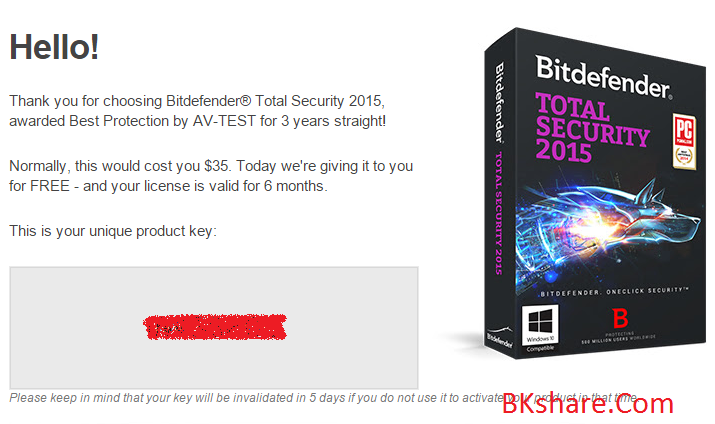 Bản quyền 6 tháng miễn phí Bitdefender Total Security 2015