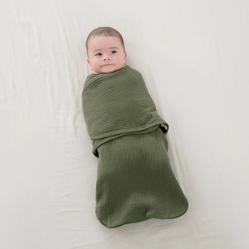 Newborn Baby Gauze Anti-startle Sleeping Bag. Soft gauze swaddle to prevent the Moro reflex and promote safe, sound, and