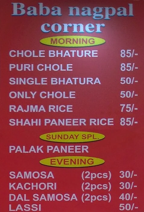 Baba Nagpal Corner menu 