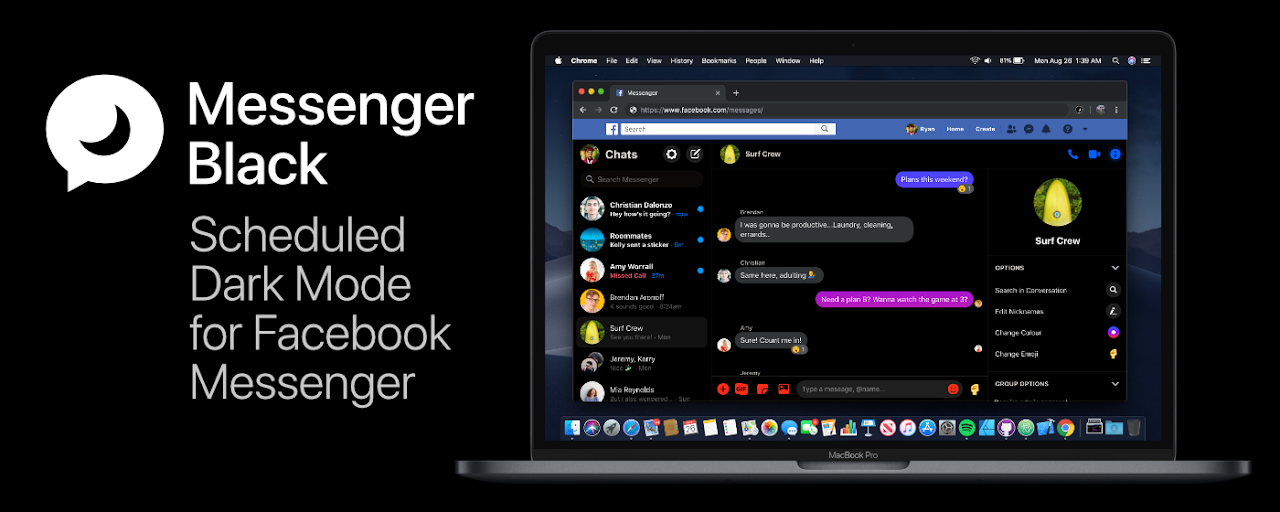 Messenger Black: Scheduled Dark Mode Preview image 2