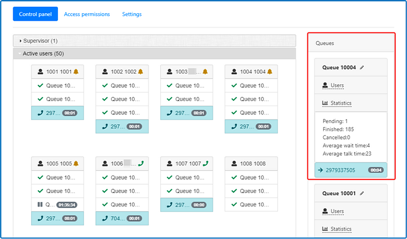 Screenshot of the Control Panel tab with detailed information on the queue