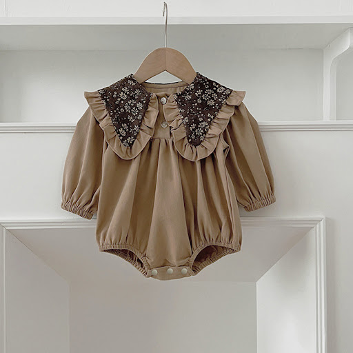 Floral Collar Brown Romper