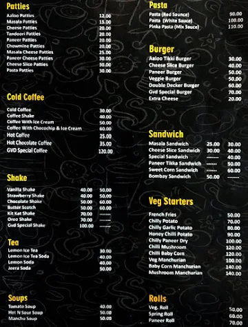 GVD Soni's Cafe menu 