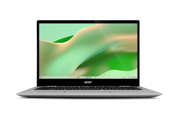 En enkel visning av en Acer Chromebook Spin 513 der startskjermen vises (sett forfra).