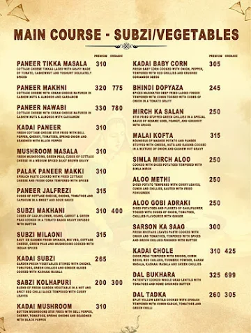 Indian Kadhaai menu 