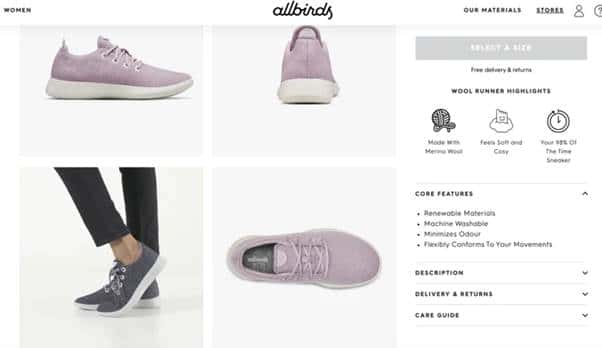 Fiches produits Allbirds