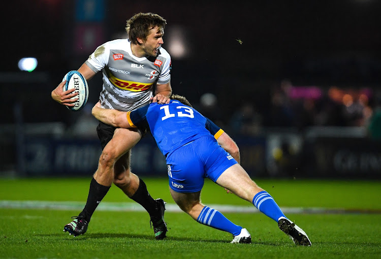 Dan du Plessis of the Stormers is tackled by Liam Turner of Leinster in their United Rugby Championship match at RDS Arena in Dublin.