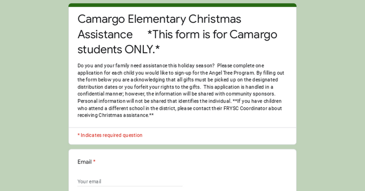 Camargo Elementary Christmas Assistance *This form is for Camargo students ONLY.*