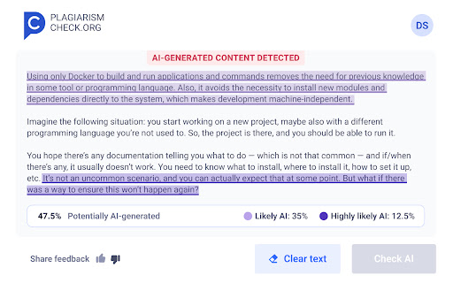 Trace GPT AI Detector by PlagiarismCheck.org