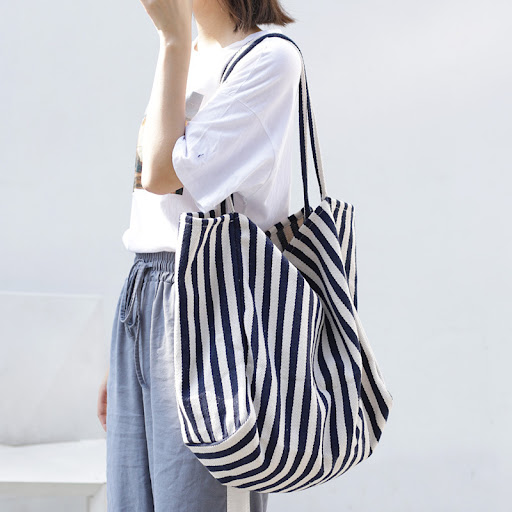 Title 3, Striped Canvas Bags High Capacity Shoulder Bags...