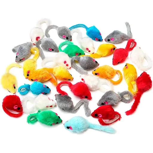 36Pcs Fur Mice Cat Toys Rattle Mouse Cat Toy Assorted Interactive Cat Toy for Indoor Kitten Cat Catch Play Mouse Toy Sou