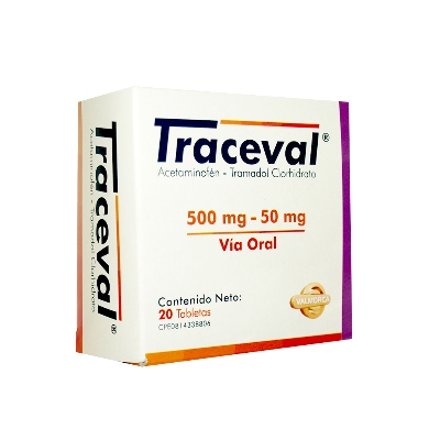 Acetaminofén + Tramadol 500mg/50mg Traceval Valmor Caja x 20 Tabletas   