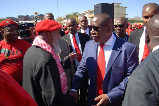 EFF leader Julius Malema thanking his supporters for the support during the trial in Polokwane High court on Monday after it was adjourned Photo Credit:JOE MAKUSHU