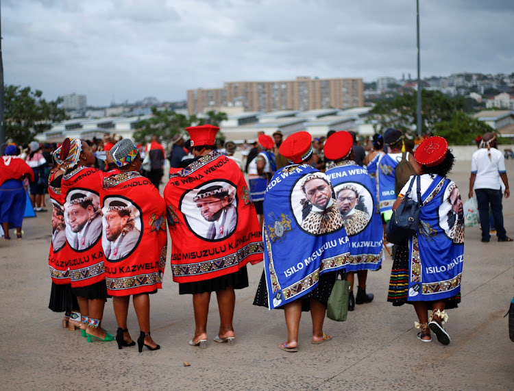 Supporters of new AmaZulu King Misuzulu kaZwelithini arrive ahead of the final ceremony of his coronation in Durban on October 29 2022.